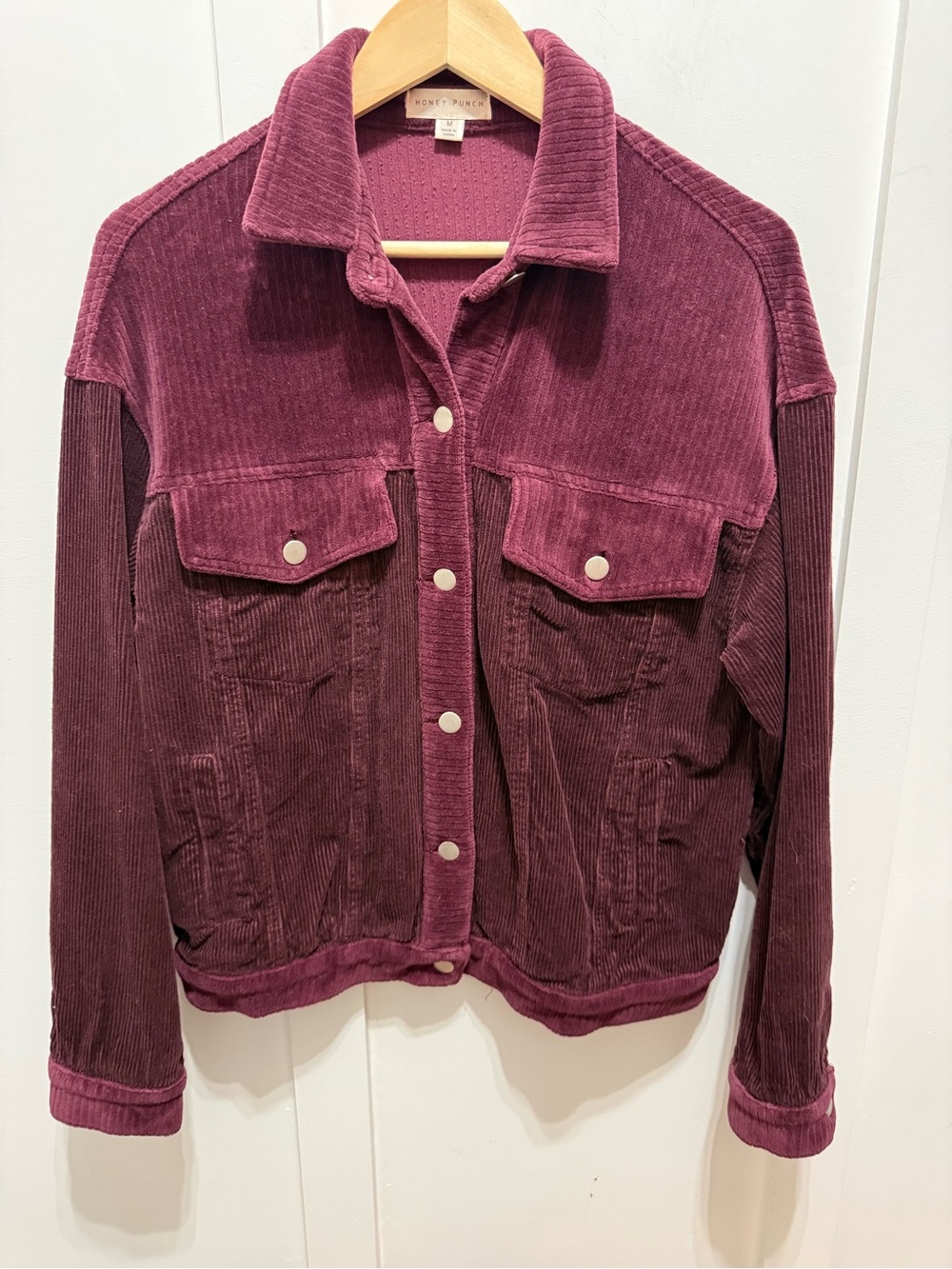 Honey Punch Corduroy Trucker Jacket in Plum